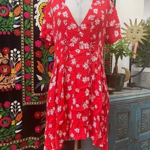 Free people red floral tea dress size 12